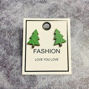 NEW Lightweight Christmas Tree Stud Earrings Wood Fun Holiday Winter